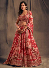 Load image into Gallery viewer, Red Floral Printed Stylish Embroidered Lehenga Choli fashionandstylish.myshopify.com
