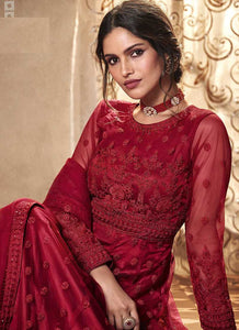 Red Heavy Embroidered Gown Style Anarkali Suit fashionandstylish.myshopify.com