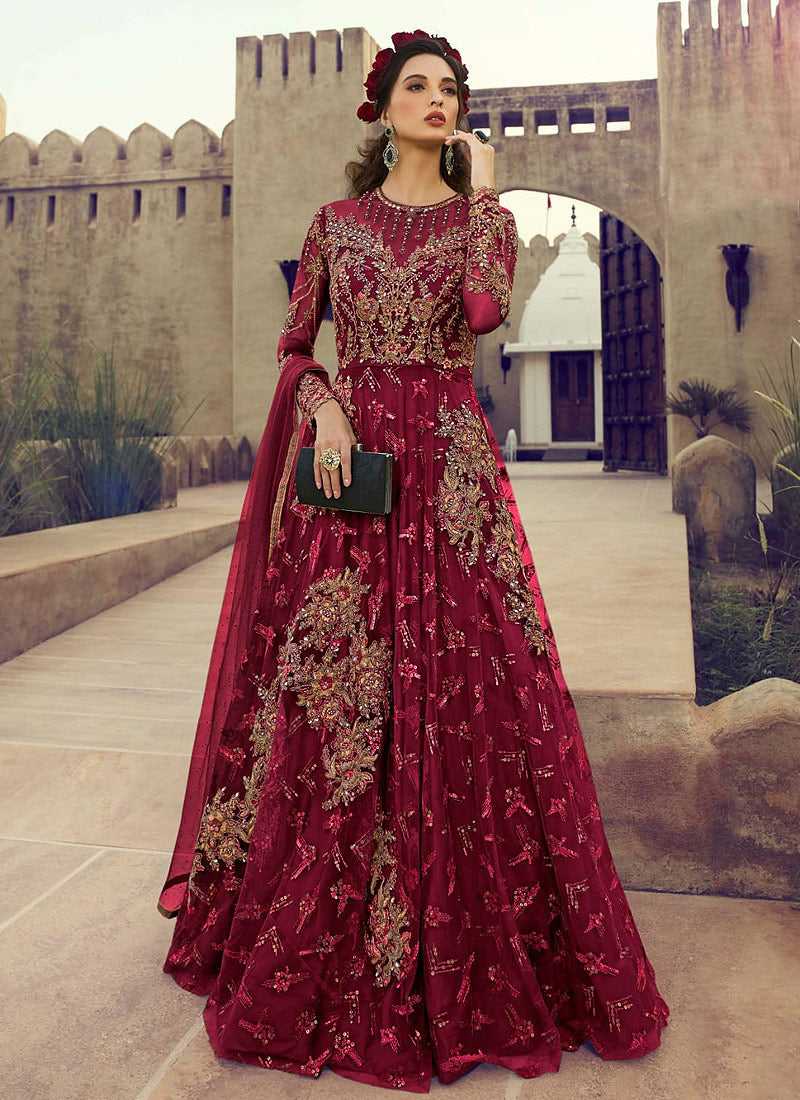 Red Heavy Embroidered Gown Style Anarkali Suit fashionandstylish.myshopify.com