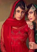 Load image into Gallery viewer, Red Heavy Embroidered Net Sharara Style Suit fashionandstylish.myshopify.com
