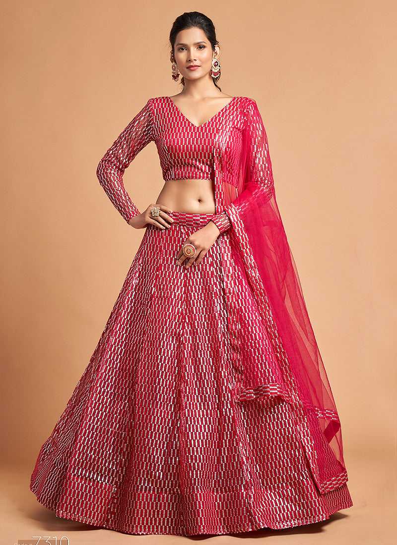 Red Sequin Heavy Embroidered Designer Lehenga Choli fashionandstylish.myshopify.com