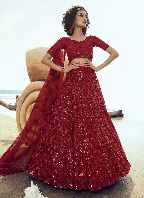 Red Sequins Embroidered Stylish Lehenga Choli fashionandstylish.myshopify.com