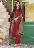 Red Violet Embroidered Straight Pant Style Suit fashionandstylish.myshopify.com