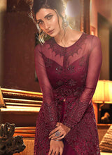 Load image into Gallery viewer, Red Wine Heavy Embroidered Lehenga/ Pant Style Anarkali fashionandstylish.myshopify.com
