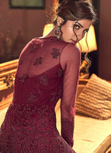 Load image into Gallery viewer, Red Wine Heavy Embroidered Lehenga/ Pant Style Anarkali fashionandstylish.myshopify.com
