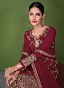 Red and Gold Embroidered Palazzo Style Suit fashionandstylish.myshopify.com