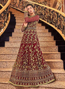Red and Gold Heavy Embroidered Anarkali fashionandstylish.myshopify.com