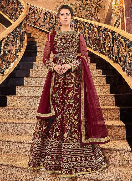 Red and Gold Heavy Embroidered Anarkali fashionandstylish.myshopify.com