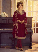 Load image into Gallery viewer, Red and Gold Heavy Embroidered Lehenga/ Pant Style Suit fashionandstylish.myshopify.com
