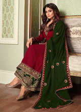 Load image into Gallery viewer, Red and Green Embroidered Sharara Style Suit fashionandstylish.myshopify.com
