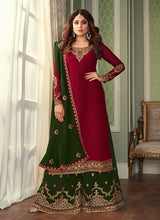 Load image into Gallery viewer, Red and Green Embroidered Sharara Style Suit fashionandstylish.myshopify.com
