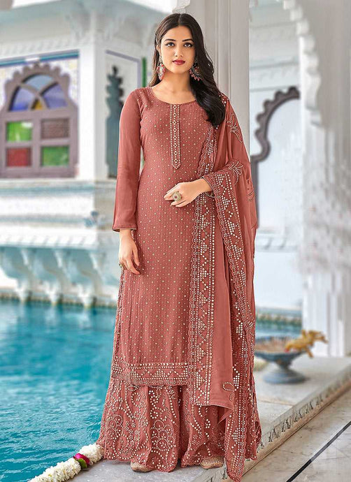 Rose Pink Heavy Embroidered Palazzo Style Suit fashionandstylish.myshopify.com