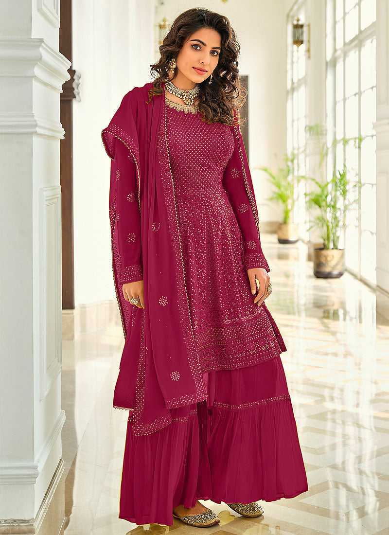 Rouge Pink Designer Sequins Work Gharara Suit fashionandstylish.myshopify.com
