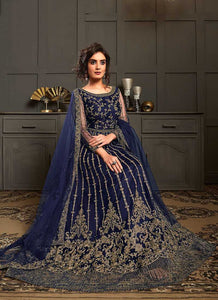 Royal Blue Heavy Embroidered Kalidar Anarkali Suit fashionandstylish.myshopify.com