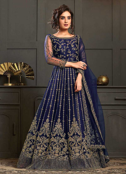 Royal Blue Heavy Embroidered Kalidar Anarkali Suit fashionandstylish.myshopify.com