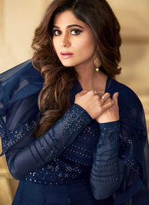 Royal Blue Heavy Embroidered Kalidar Gown Style Anarkali fashionandstylish.myshopify.com