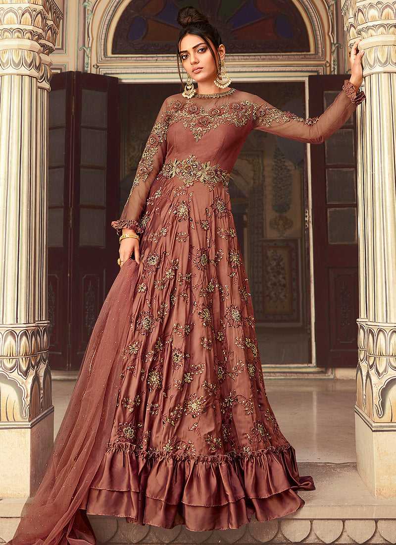 Rust Pink Heavy Embroidered Gown Style Anarkali fashionandstylish.myshopify.com