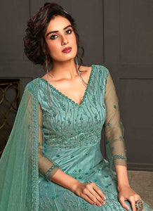 Sea Green Heavy Embroidered Gown Style Anarkali Suit fashionandstylish.myshopify.com