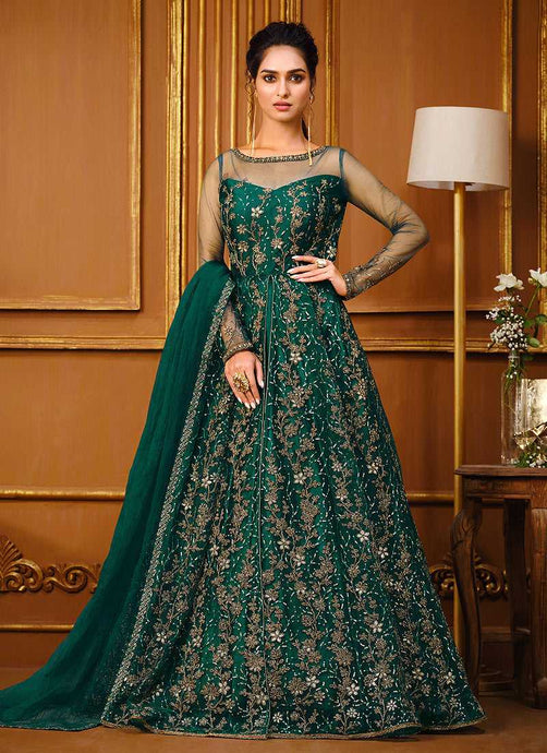 Sea Green Heavy Embroidered High Slit Style Designer Suit fashionandstylish.myshopify.com