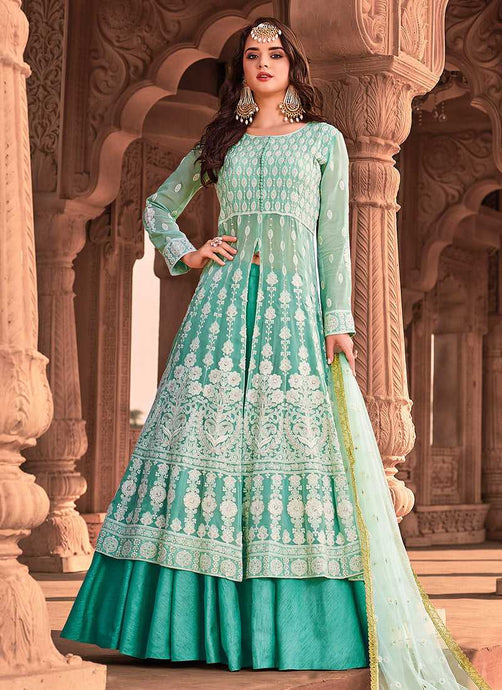 Sea Green Heavy Embroidered Lehenga Style Anarkali fashionandstylish.myshopify.com