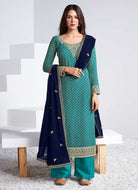 Sea Green and Blue Embroidered Stylish Pant Suit fashionandstylish.myshopify.com