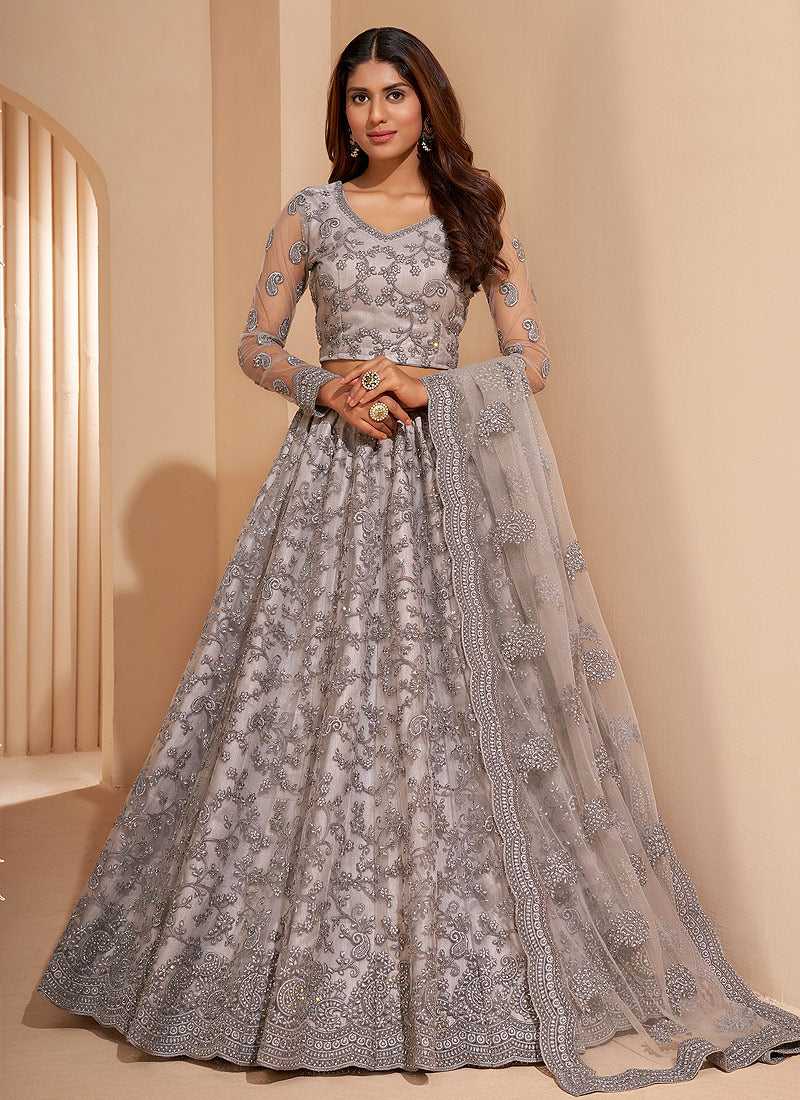 Silver Grey Floral Embroidered Stylish Lehenga Choli