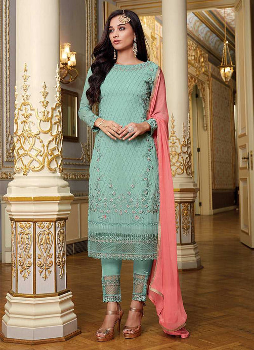 Sky Blue Embroidered Straight Pant Style Suit fashionandstylish.myshopify.com