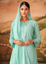 Load image into Gallery viewer, Sky Blue Embroidered Stylish Palazzo Style Suit fashionandstylish.myshopify.com
