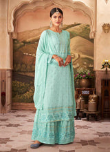 Load image into Gallery viewer, Sky Blue Embroidered Stylish Palazzo Style Suit fashionandstylish.myshopify.com
