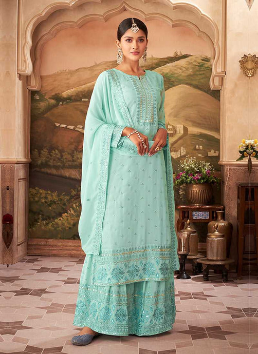 Sky Blue Embroidered Stylish Palazzo Style Suit fashionandstylish.myshopify.com