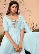 Load image into Gallery viewer, Sky Blue Embroidered Stylish Palazzo Suit
