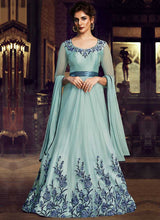 Load image into Gallery viewer, Sky Blue Floral Embroidered Anarkali Style Gown fashionandstylish.myshopify.com
