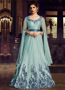 Sky Blue Floral Embroidered Anarkali Style Gown fashionandstylish.myshopify.com