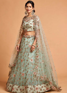Sky Blue Floral Heavy Embroidered Designer Lehenga Choli fashionandstylish.myshopify.com