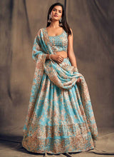 Load image into Gallery viewer, Sky Blue Floral Printed Stylish Embroidered Lehenga Choli fashionandstylish.myshopify.com
