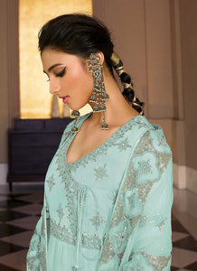 Sky Blue Heavy Neck Embroidered Gown Style Anarkali fashionandstylish.myshopify.com