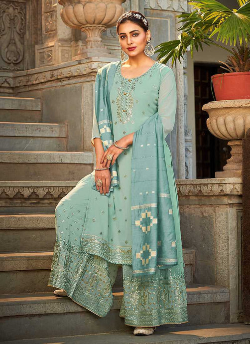 Sky Blue Stylish Embroidered Palazzo Style Suit fashionandstylish.myshopify.com