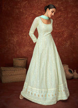 Load image into Gallery viewer, Sky Blue and Gold Gown Style Embroidered Anarkali Suit fashionandstylish.myshopify.com
