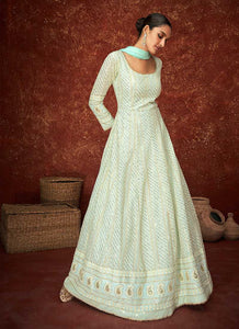 Sky Blue and Gold Gown Style Embroidered Anarkali Suit fashionandstylish.myshopify.com