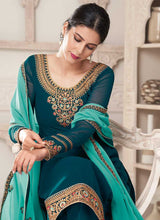 Load image into Gallery viewer, Teal And Aqua Embroidered Straight Pant Style Suit fashionandstylish.myshopify.com
