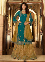 Load image into Gallery viewer, Teal And Beige Designer Heavy Embroidered Lehenga fashionandstylish.myshopify.com
