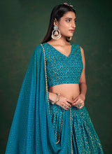 Load image into Gallery viewer, Teal Blue Embroidered Stylish Lehenga Choli
