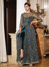 Load image into Gallery viewer, Teal Blue Floral Embroidered Stylish Lehenga/ Pant Style Anarkali fashionandstylish.myshopify.com
