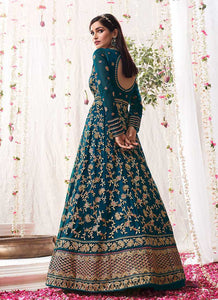 Teal Blue Heavy Embroidered Designer Kalidar Anarkali Suit fashionandstylish.myshopify.com