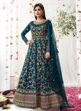 Load image into Gallery viewer, Teal Blue Heavy Embroidered Designer Kalidar Anarkali Suit fashionandstylish.myshopify.com
