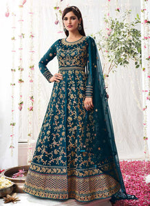 Teal Blue Heavy Embroidered Designer Kalidar Anarkali Suit fashionandstylish.myshopify.com