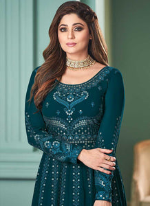 Teal Blue Heavy Embroidered Gown Style Anarkali fashionandstylish.myshopify.com
