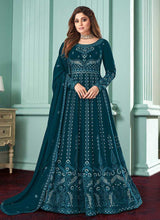 Load image into Gallery viewer, Teal Blue Heavy Embroidered Gown Style Anarkali fashionandstylish.myshopify.com
