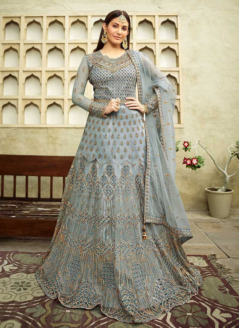 Teal Blue Heavy Embroidered Gown Style Anarkali fashionandstylish.myshopify.com