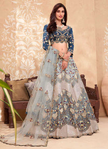 Teal Blue Heavy Floral Embroidered Stylish Lehenga Choli fashionandstylish.myshopify.com